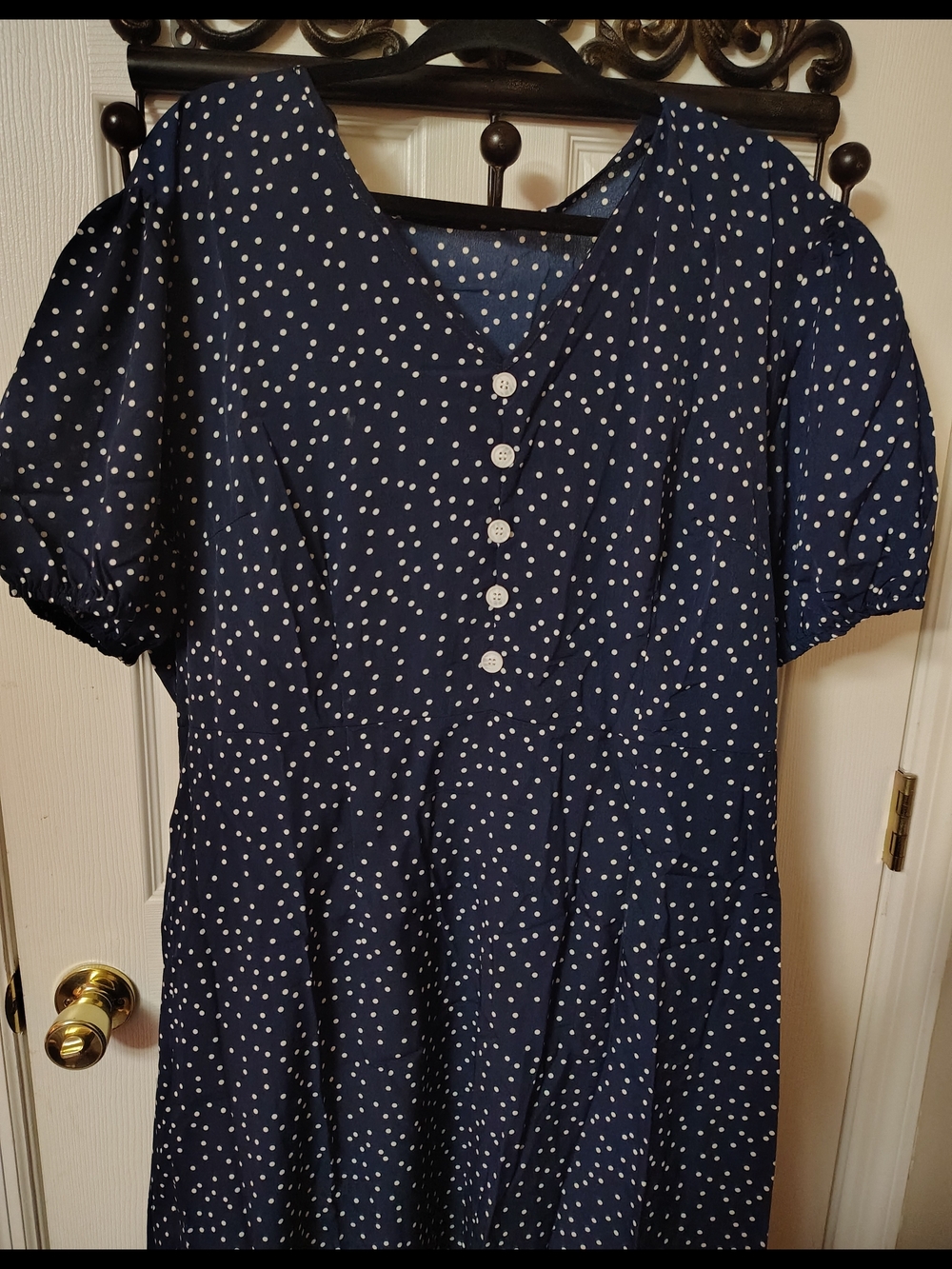 Navy Polka Dot Button-Front Women's Dress